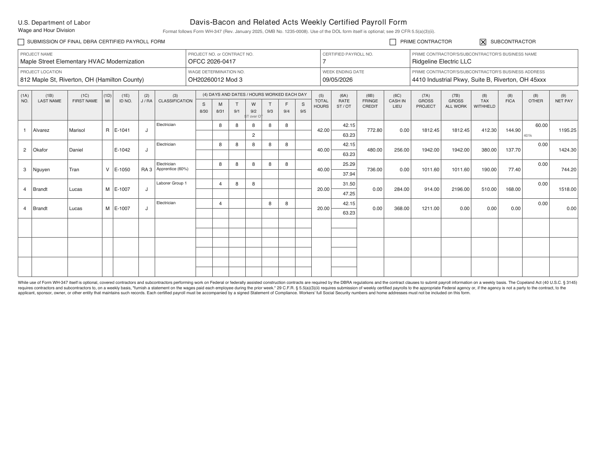 Sample WH-347 certified payroll, page 1